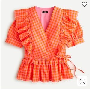 J.Crew Gingham Ruffle Short sleeve blouse